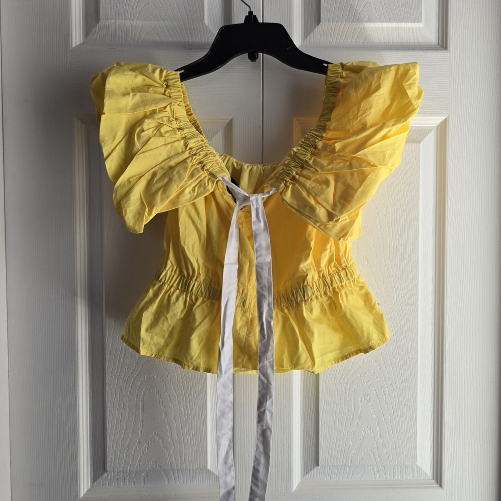 Alpha & Omega Off The Shoulder Yellow Ruffled Blouse Size S - Picture 4 of 6